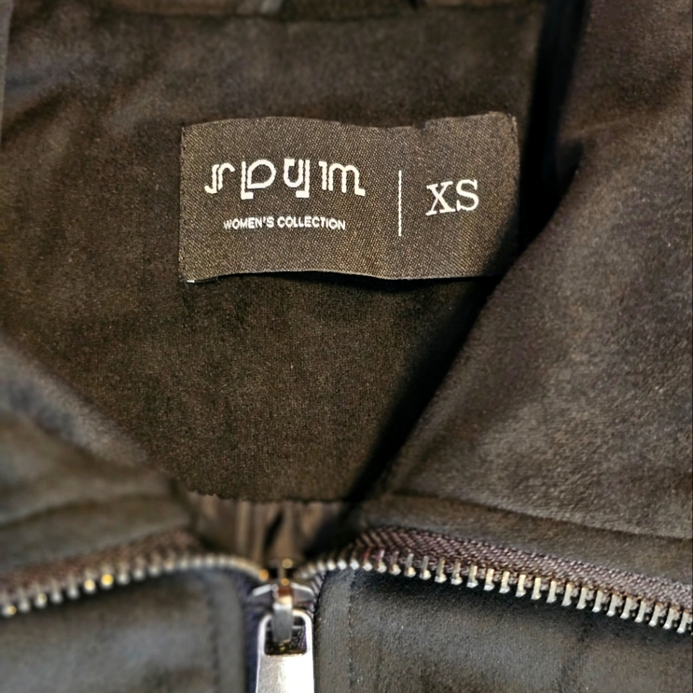 NEW SPYM Sleek Black Faux Suede Moto Stretchy Jacket Ribbed Sides & Sleeves - Picture 5 of 12
